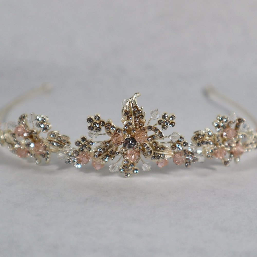 Tiara with Champagne Rhinestones - White Gold